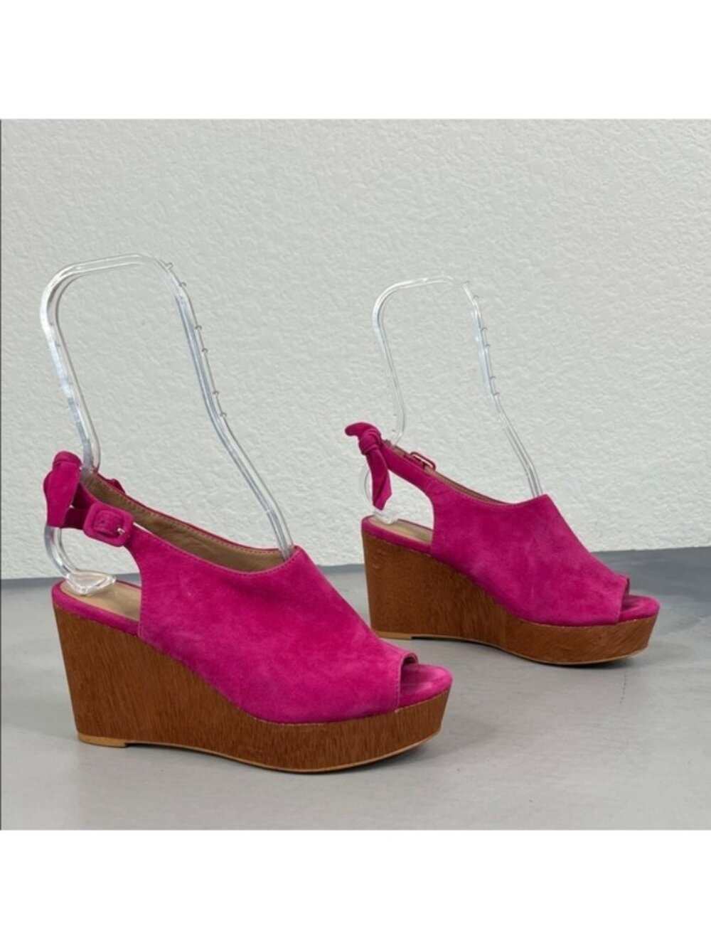 Anthropologie Bow Back Wooden Wedge Platform Peep Toe Sandals Heels